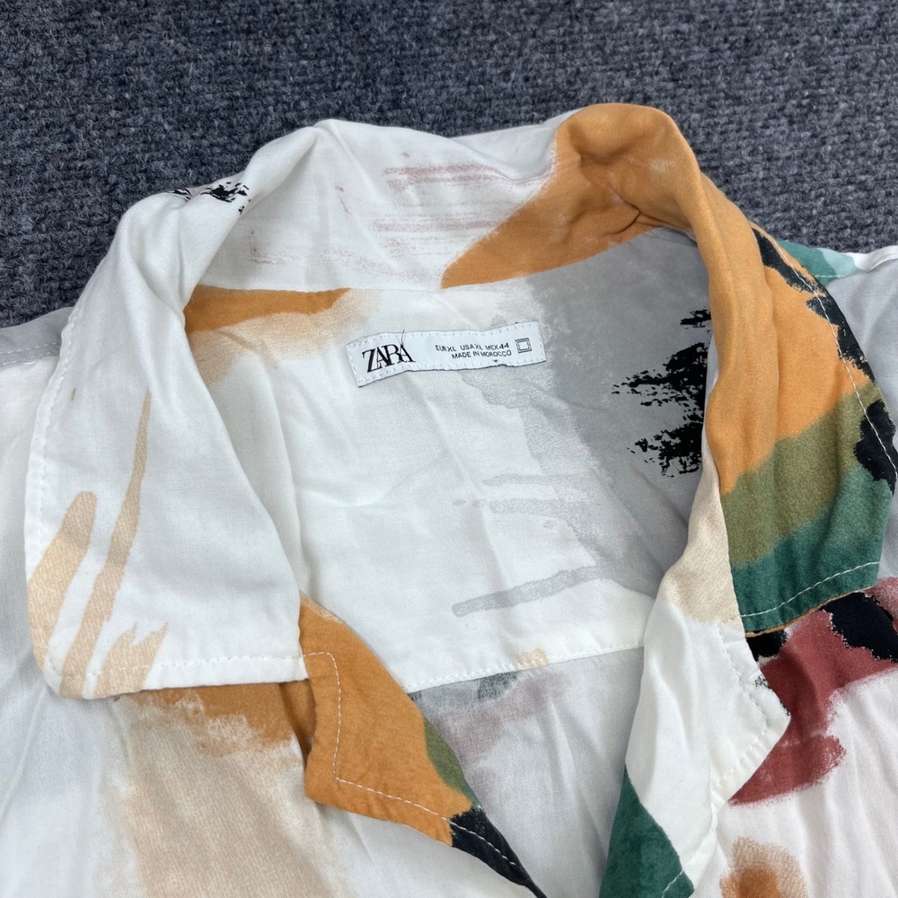 Zara Abstract Painterly Multicolor Short Sleeve Camp Collar Button Up